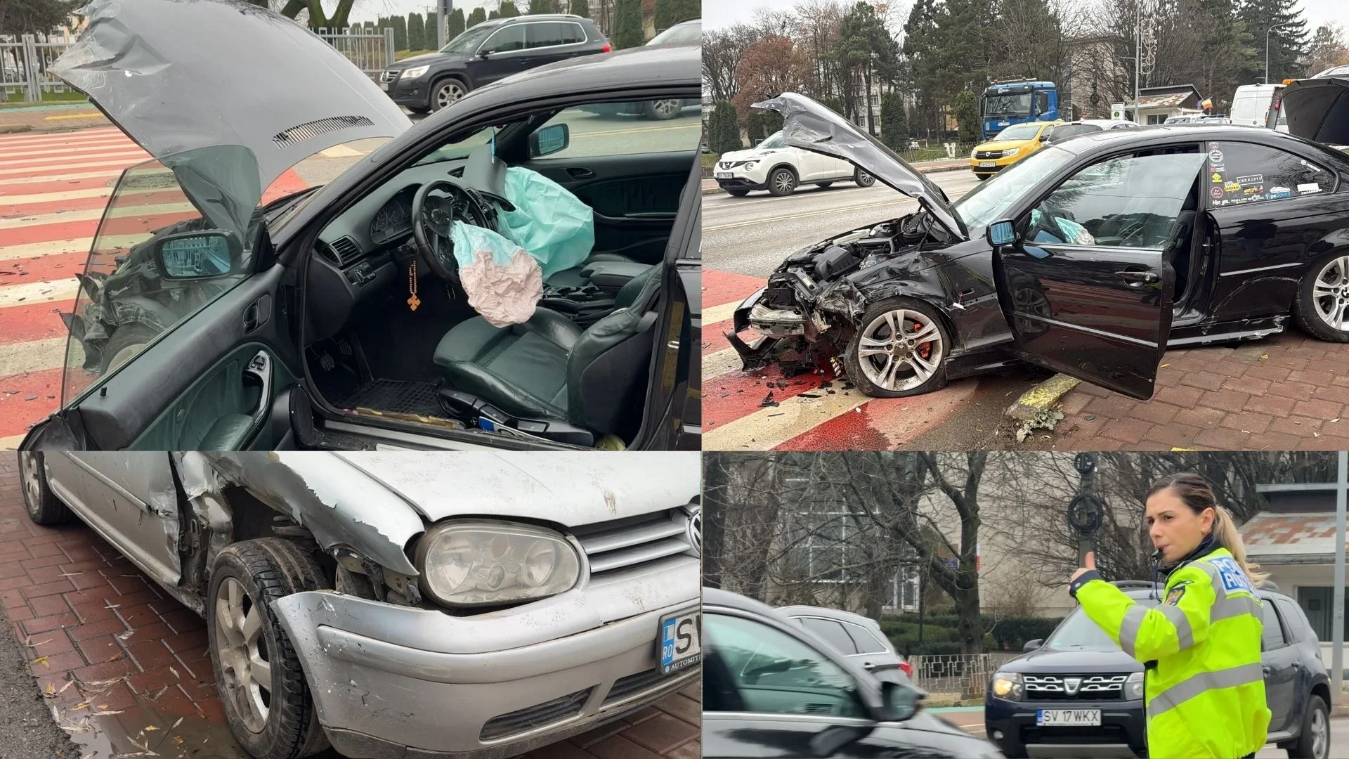 Accident în fața spitalului din Suceava: autoturism distrus