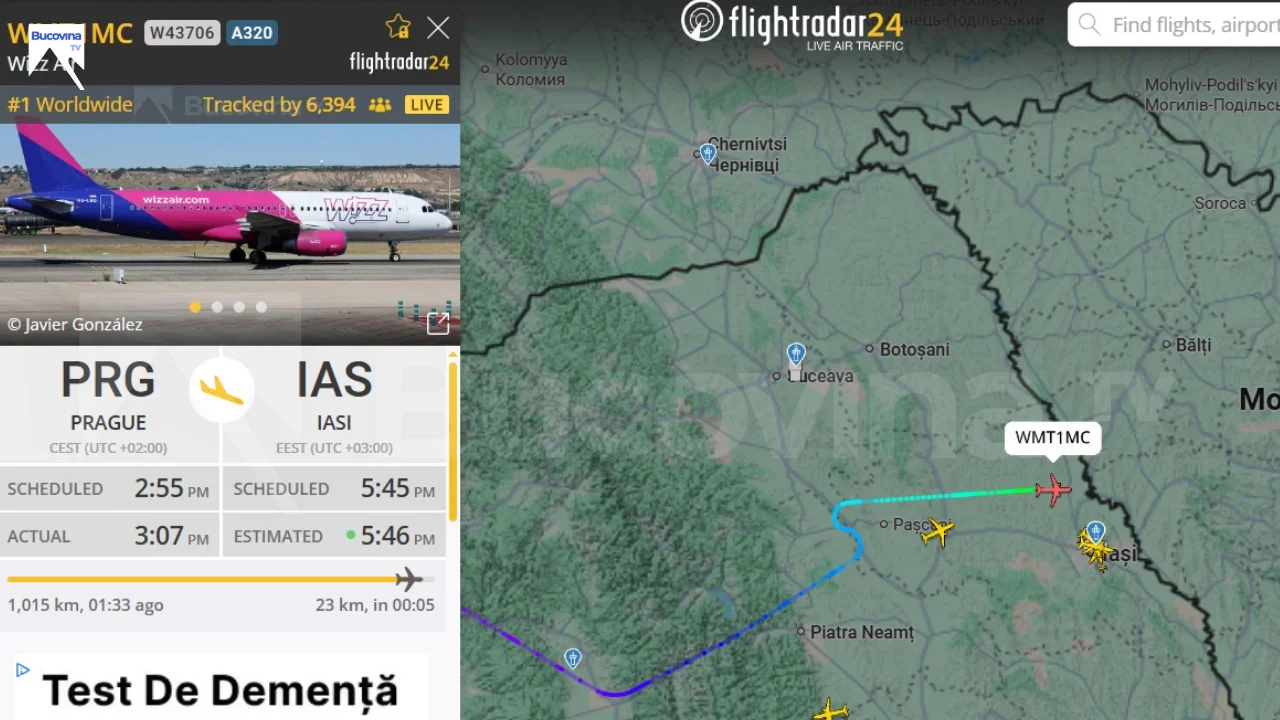 Zborul Praga–Iași, cel mai urmărit avion din lume după mesajul RO-Alert