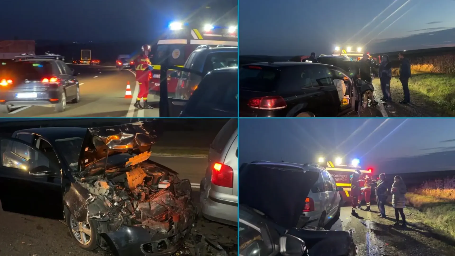 Accident rutier la Bunești: două autoturisme avariate din cauza unui motociclist care a pătruns pe contrasens