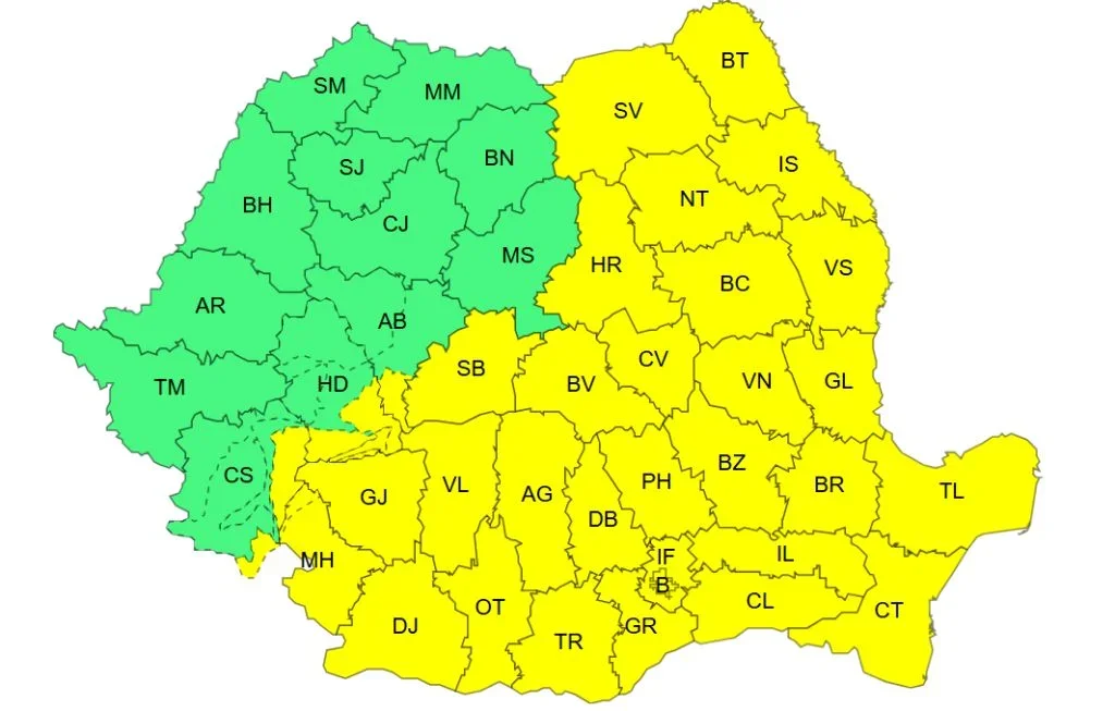 Cod galben de ploi, în cea mai mare parte a țării